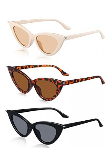 3 Paires Lunettes de Soleil Œil de Chat Rétro Vintage à Monture en Plastique