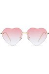Lunettes de soleil coeur pour femme sans monture cadre en métal mince lunettes de soleil en forme de coeur UV400(Lentille ros