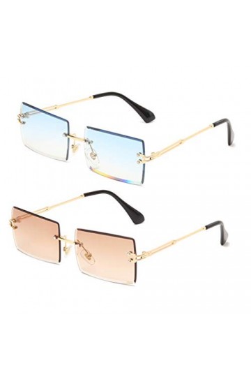Long Keeper Lunettes de Soleil Rectangulaires sans Monture UV400 Lunettes Carrées sans Cadre Anti-éblouissement pour Les Femm