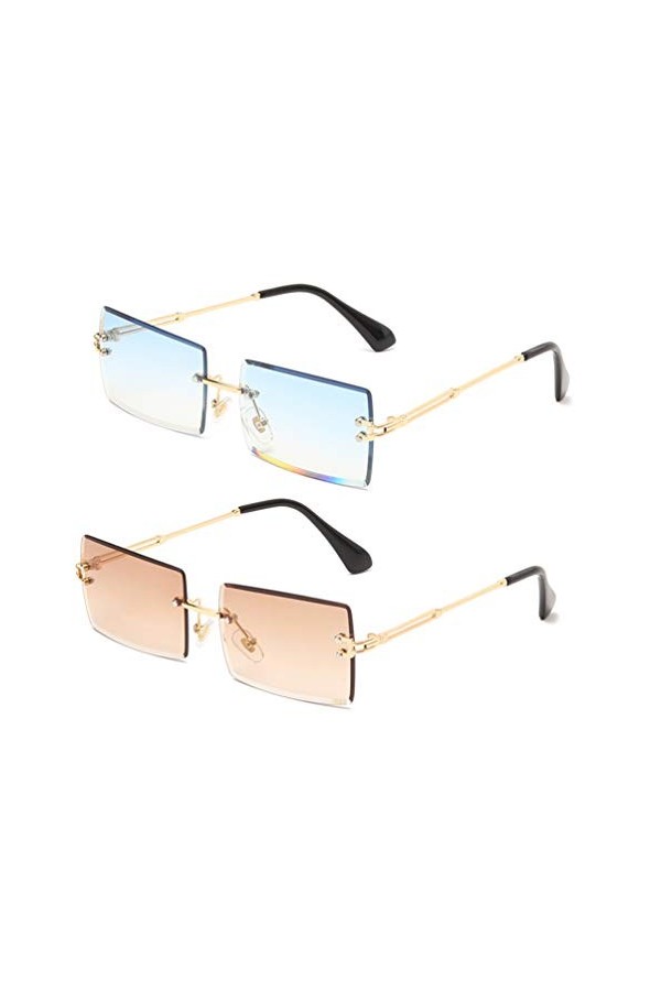 Long Keeper Lunettes de Soleil Rectangulaires sans Monture UV400 Lunettes Carrées sans Cadre Anti-éblouissement pour Les Femm