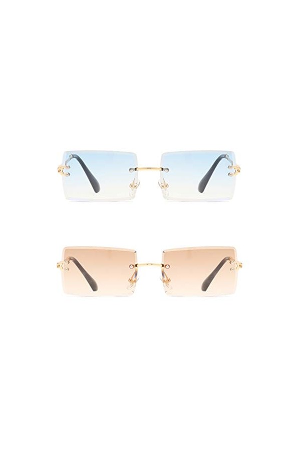 Long Keeper Lunettes de Soleil Rectangulaires sans Monture UV400 Lunettes Carrées sans Cadre Anti-éblouissement pour Les Femm