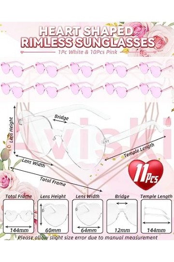 Lunettes de soleil transparentes en forme de cœur - Sans monture - Verres teintés - 1 mariée à 10 équipes - Pour mariage - Fê