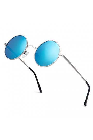 Lunettes de Soleil Homme Femme Rondes Hippie Lunettes de Soleil lunettes de soleil polarisées Unisexe Avec UV400 Argenté/Ble