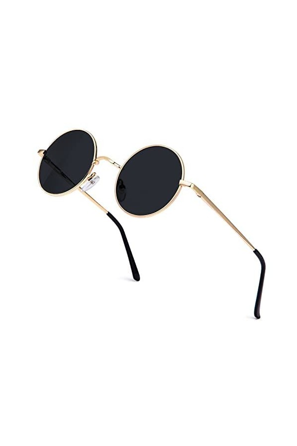 Lunettes de Soleil Homme Femme Rondes Hippie Lunettes de Soleil lunettes de soleil polarisées Unisexe Avec UV400 Argenté/Ble