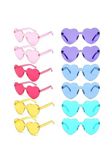 Junhui 12 Paires Lunettes de Soleil en Forme de Coeur, Lunettes Fête en Forme de Cœur, Lunettes Parti de Hippie en Forme de C