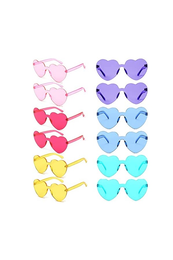 Junhui 12 Paires Lunettes de Soleil en Forme de Coeur, Lunettes Fête en Forme de Cœur, Lunettes Parti de Hippie en Forme de C