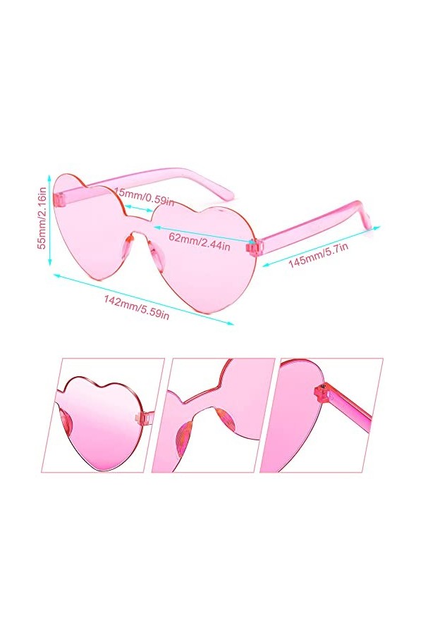 Junhui 12 Paires Lunettes de Soleil en Forme de Coeur, Lunettes Fête en Forme de Cœur, Lunettes Parti de Hippie en Forme de C