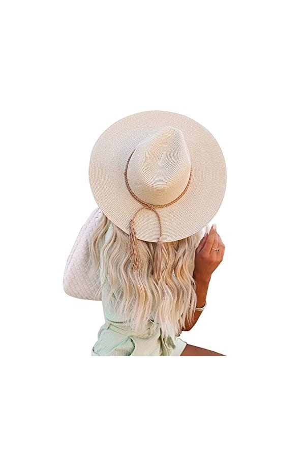 MANBEIYA Chapeau de Paille Solaire pour Femme à Large Bord UPF 50+ Chapeau dété de Plage