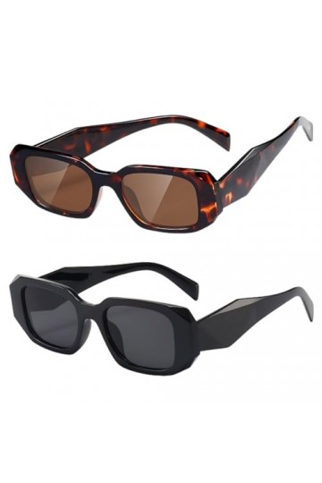 PSOWQ 2 pièce lunettes de soleil rectangle pour femmes hommes lunettes de soleil tendance rétro lunettes de soleil tendance a