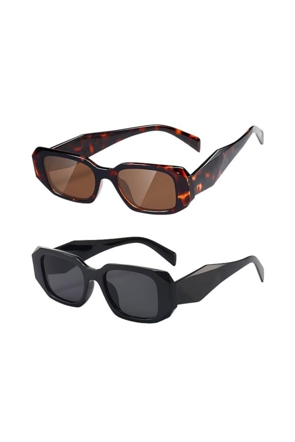 PSOWQ 2 pièce lunettes de soleil rectangle pour femmes hommes lunettes de soleil tendance rétro lunettes de soleil tendance a