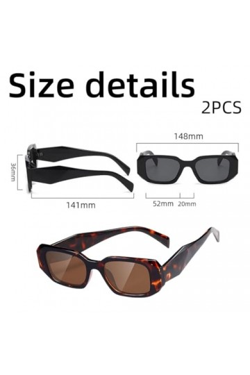 PSOWQ 2 pièce lunettes de soleil rectangle pour femmes hommes lunettes de soleil tendance rétro lunettes de soleil tendance a