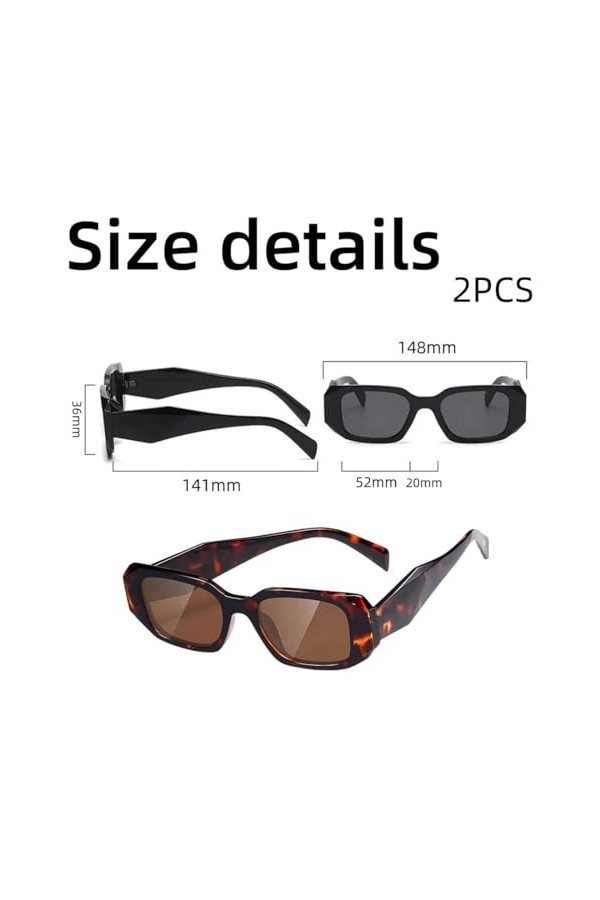 PSOWQ 2 pièce lunettes de soleil rectangle pour femmes hommes lunettes de soleil tendance rétro lunettes de soleil tendance a