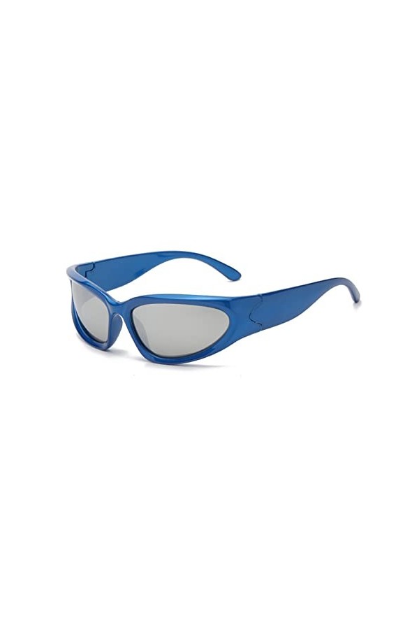 YAMEIZE Lunette de Soleil Homme Enveloppantes Femmes-Sport Moda Protection UV400 Vélo Vintage Rétro Lunettes BleuArgent