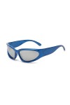 YAMEIZE Lunette de Soleil Homme Enveloppantes Femmes-Sport Moda Protection UV400 Vélo Vintage Rétro Lunettes BleuArgent