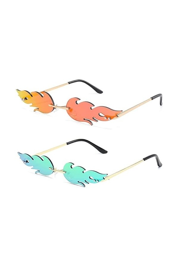 MIZT 2pcs Lunettes de Soleil en Forme Flamme Feu Lunettes de Soleil sans Monture pour Femmes Hommes Unisexes Fournitures de F
