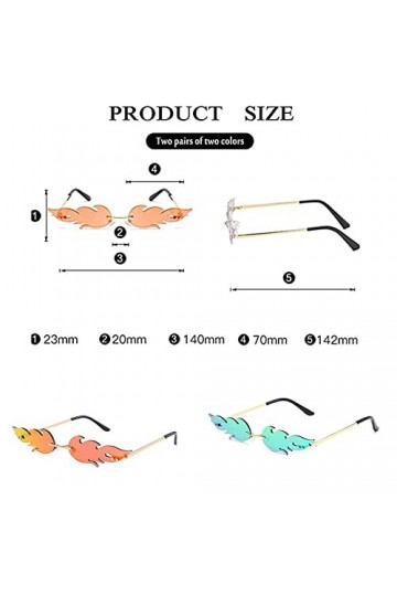 MIZT 2pcs Lunettes de Soleil en Forme Flamme Feu Lunettes de Soleil sans Monture pour Femmes Hommes Unisexes Fournitures de F