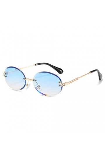 Grainas Lunettes de soleil ovales rétro sans monture pour homme et femme Lunettes sans monture UV400, Bleu dégradé, Taille un
