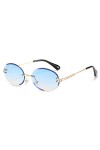 Grainas Lunettes de soleil ovales rétro sans monture pour homme et femme Lunettes sans monture UV400, Bleu dégradé, Taille un