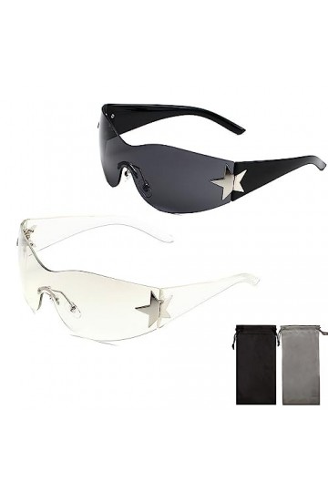 mellystore Lunettes de Soleil Sans Monture pour Femme Homme 2 Pièces Lunettes de Soleil Y2K Protection UV Lunettes de Soleil 