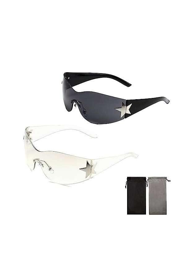 mellystore Lunettes de Soleil Sans Monture pour Femme Homme 2 Pièces Lunettes de Soleil Y2K Protection UV Lunettes de Soleil 