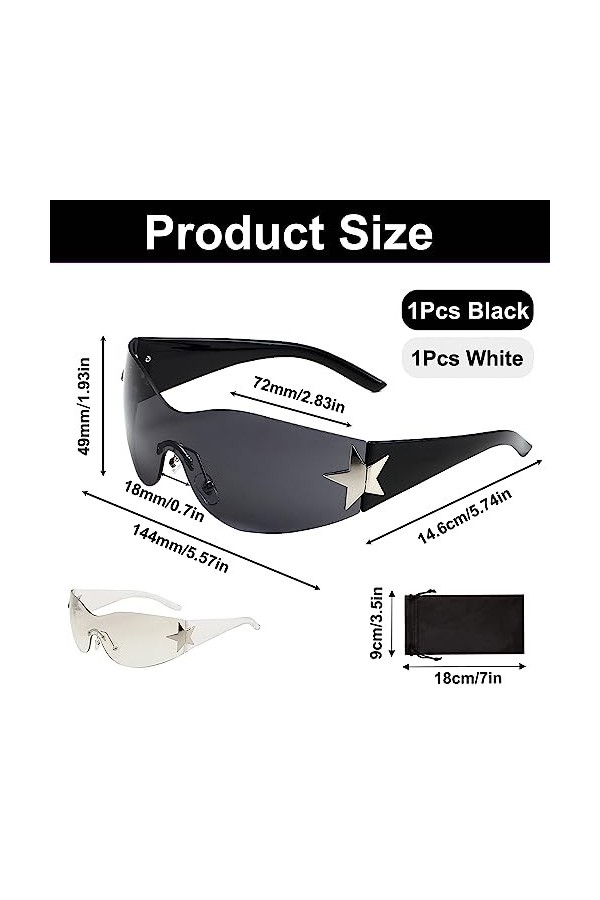 mellystore Lunettes de Soleil Sans Monture pour Femme Homme 2 Pièces Lunettes de Soleil Y2K Protection UV Lunettes de Soleil 
