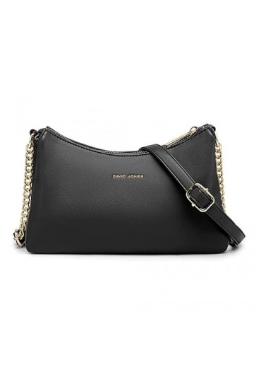 David Jones - Petit Sac Bandoulière Plusieurs Compartiments Femme - Porté Epaule Simili Cuir PU - Pochette Chaînes 3 Soufflet