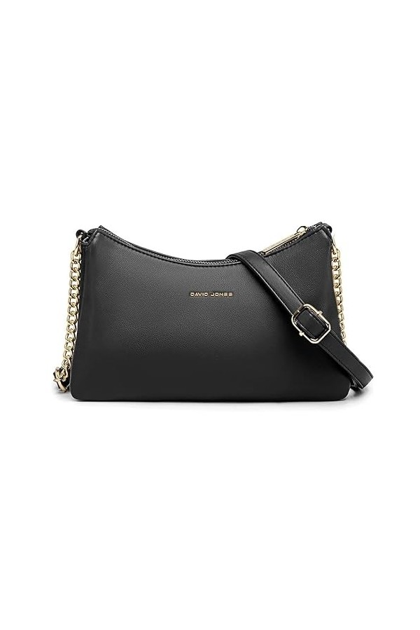David Jones - Petit Sac Bandoulière Plusieurs Compartiments Femme - Porté Epaule Simili Cuir PU - Pochette Chaînes 3 Soufflet