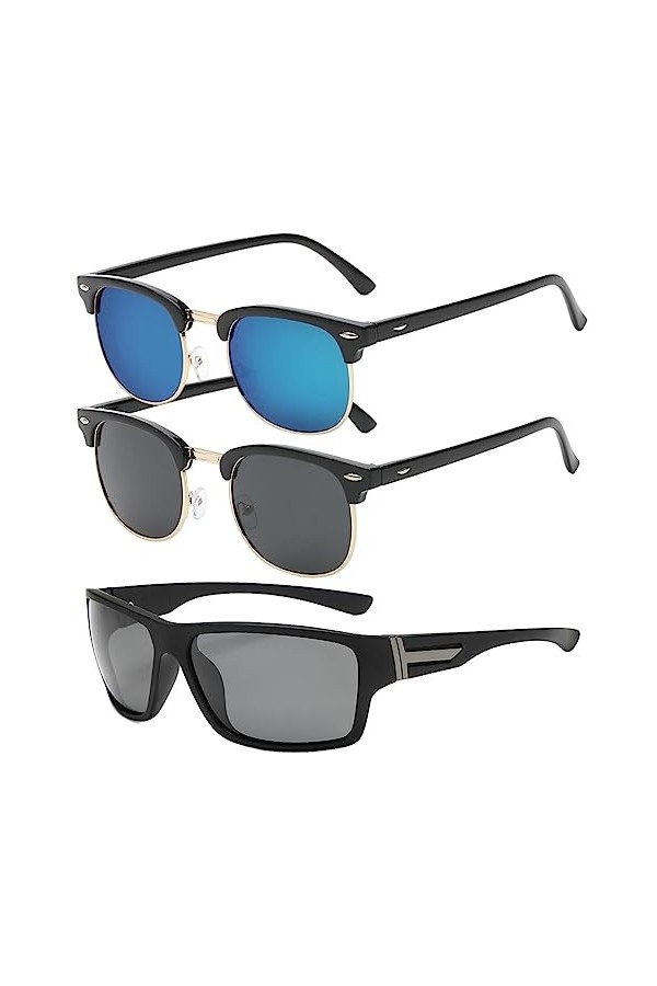 Bootoow Lunettes De Soleil Polarisées Pour Homme Femme,3Pcs Lunettes De Soleil Polarisées,Classiques Rétro Vintage Métal Cadr