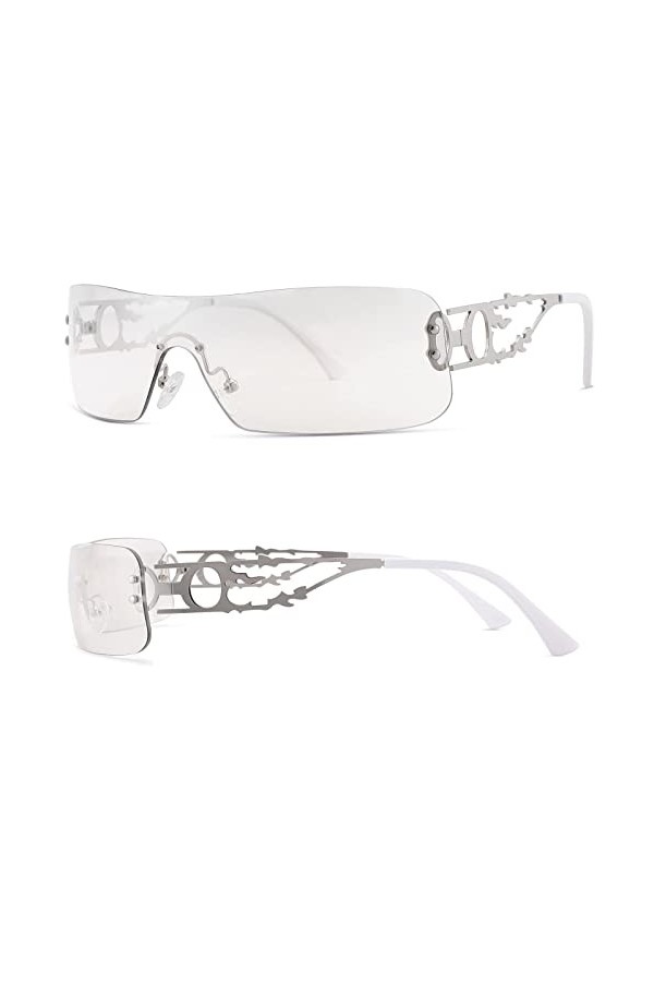 Y2K Lunettes de Soleil Rave, Y2K Argenté Sans Cadre Lunette Futuriste, Lunettes Y2k, UV400 Lunettes de Soleil Lunettes, Lunet