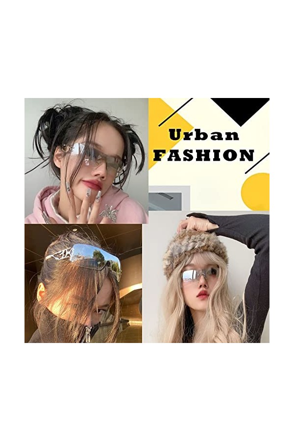 Y2K Lunettes de Soleil Rave, Y2K Argenté Sans Cadre Lunette Futuriste, Lunettes Y2k, UV400 Lunettes de Soleil Lunettes, Lunet