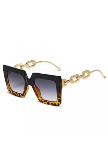 Lunettes de soleil carrées surdimensionnées pour homme et femme - Tendance - Haut plat - Grand cadre, Monture noir/léopard + 