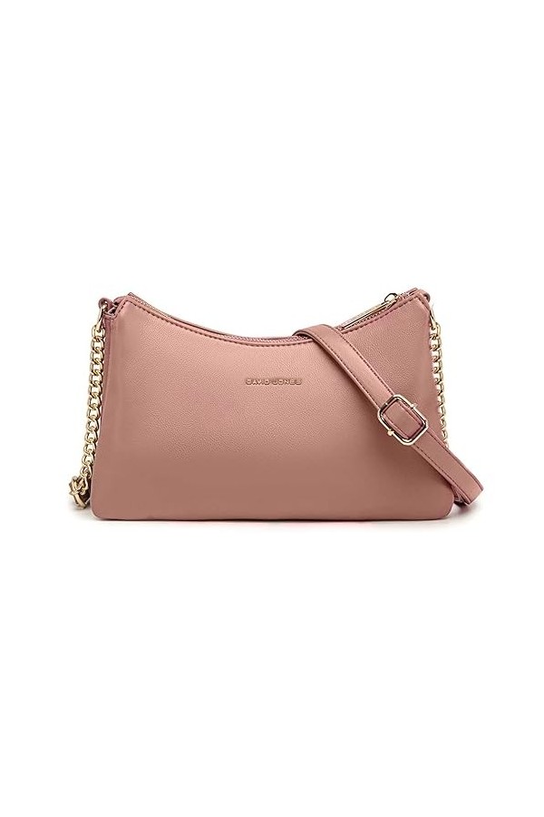 David Jones - Petit Sac Bandoulière Plusieurs Compartiments Femme - Porté Epaule Simili Cuir PU - Pochette Chaînes 3 Soufflet