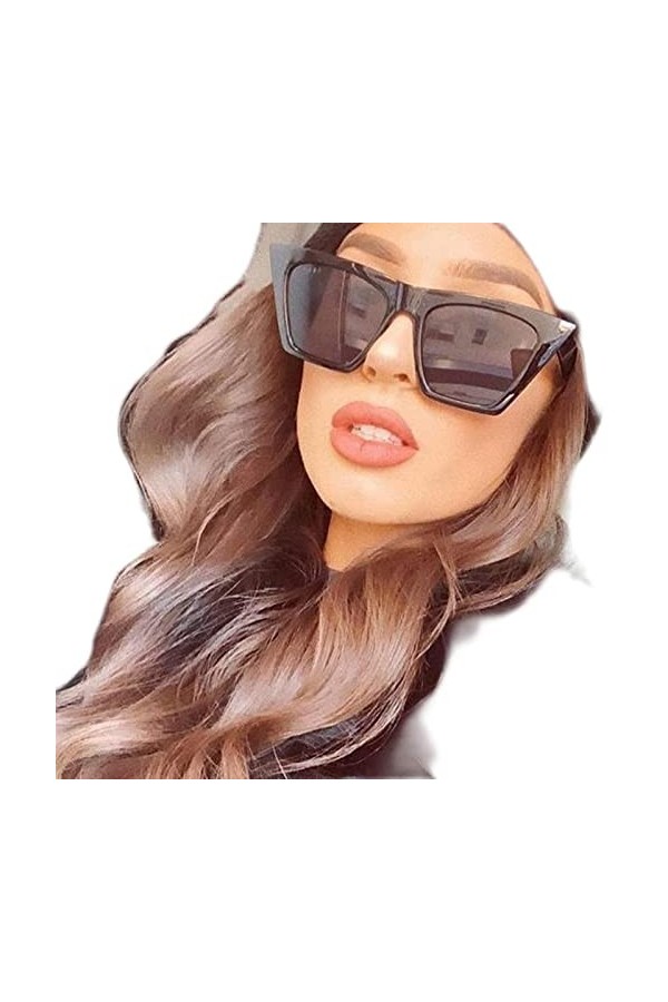 Lunettes de soleil rétro œil de chat pour femme - Lunettes de soleil vintage noires - Noir et gris - 1 paire de lunettes de s