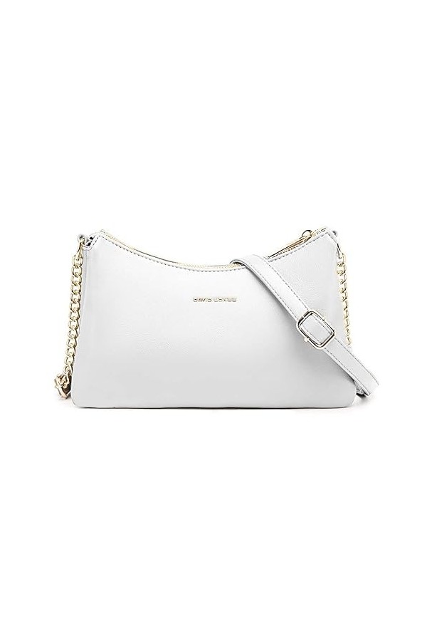 David Jones - Petit Sac Bandoulière Plusieurs Compartiments Femme - Porté Epaule Simili Cuir PU - Pochette Chaînes 3 Soufflet