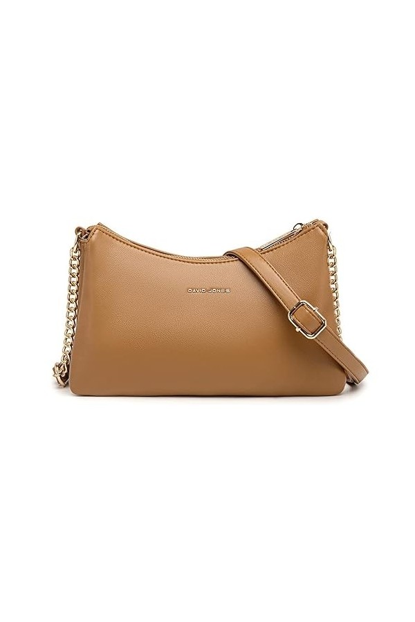 David Jones - Petit Sac Bandoulière Plusieurs Compartiments Femme - Porté Epaule Simili Cuir PU - Pochette Chaînes 3 Soufflet