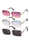Gaosaili Lot de 3&nbsp;paires de lunettes de soleil, en forme de rectangle, sans bord/cadre, style rétro, lentille transparent, un