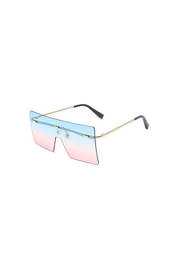 OuShiun Square Oversized Lunettes de soleil rétro tendance plates pour homme et femme Protection UV, Bleu/rose