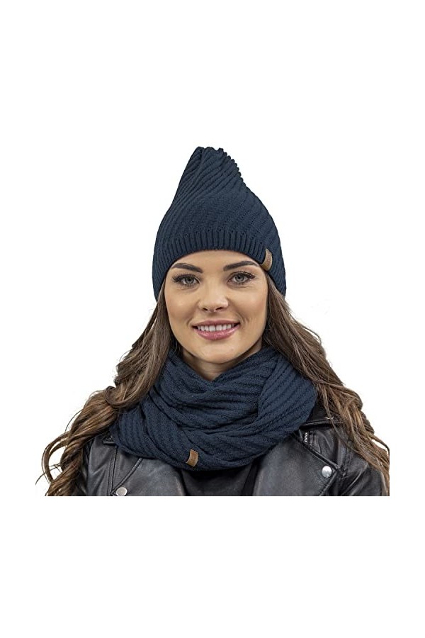 VIVISENCE Ensemble Bonnet + Cache-Cou 7017Kmpl, Bleu Marine,UNI