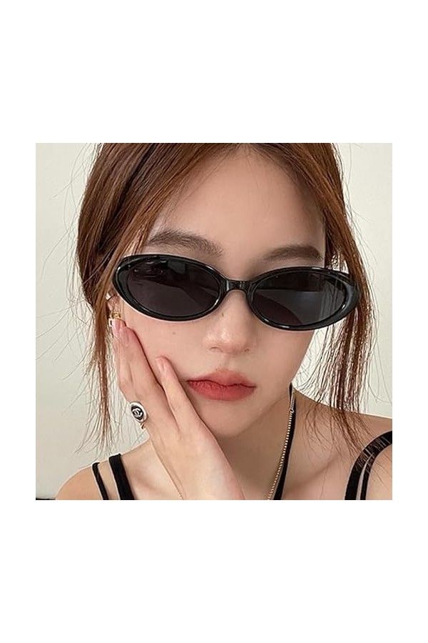TICHEROMU Lunettes de soleil ovales Y2k tendance rétro pour femme UV400, blanc, Large
