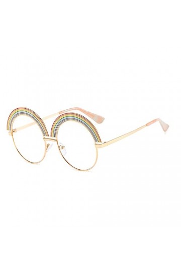 Dollger Lunettes de soleil rondes surdimensionnées pour femme Protection UV400 Grand cercle en métal Vintage Mode dames Rainb