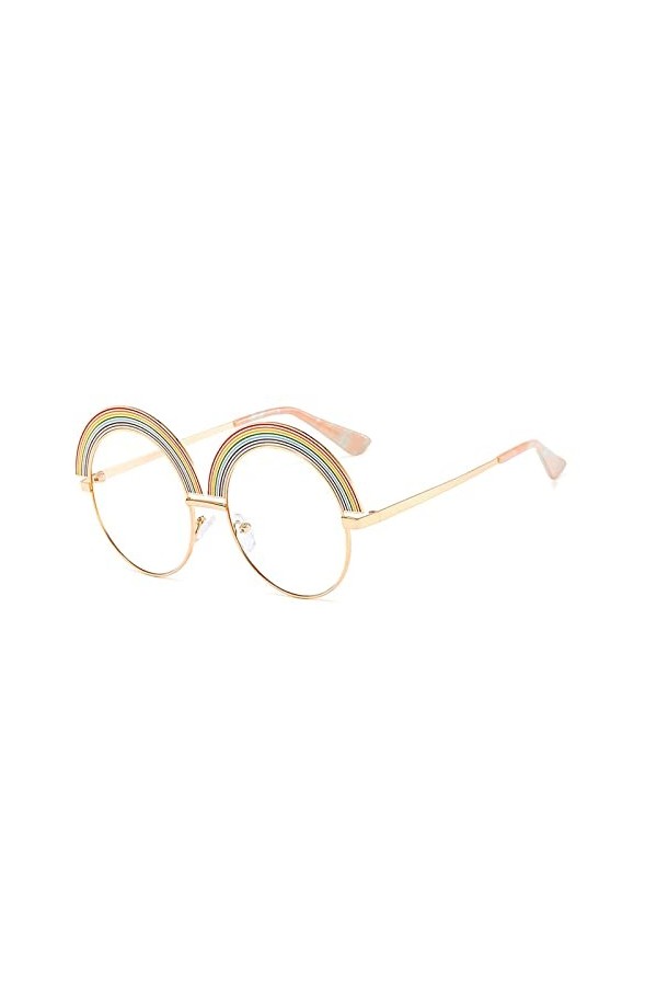 Dollger Lunettes de soleil rondes surdimensionnées pour femme Protection UV400 Grand cercle en métal Vintage Mode dames Rainb