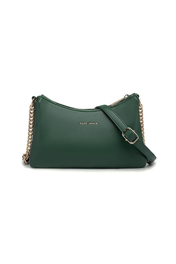 David Jones - Petit Sac Bandoulière Plusieurs Compartiments Femme - Porté Epaule Simili Cuir PU - Pochette Chaînes 3 Soufflet