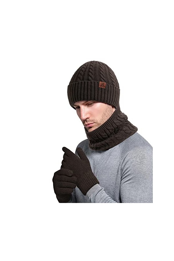 H Ensemble écharpe et gants pour femme, gris foncé, taille unique