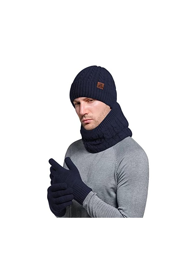 H Ensemble écharpe et gants pour femme, gris foncé, taille unique