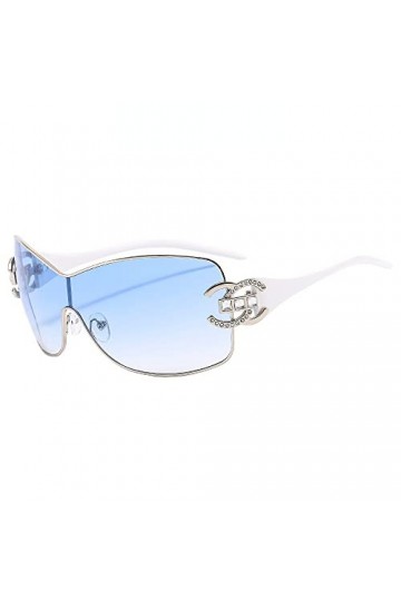 TICHEROMU Lunettes de soleil Y2k sans monture pour homme et femme, lunettes de soleil surdimensionnées Y2k à verres dégradés,