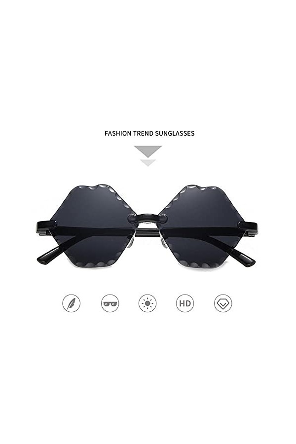 WQZYY&ASDCD des Lunettes De Soleil Femme Homme sans Monture Lèvre Lentille Lunettes De Soleil Lunettes Une Pièce Yeux Lunette