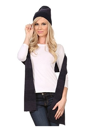 Sakkas CHSS1541 -Robin Unisexe Ensemble Bonnet à Pompon Chiné et Foulard Tricoté Côtelé - Bleu Marine - One Size Regular