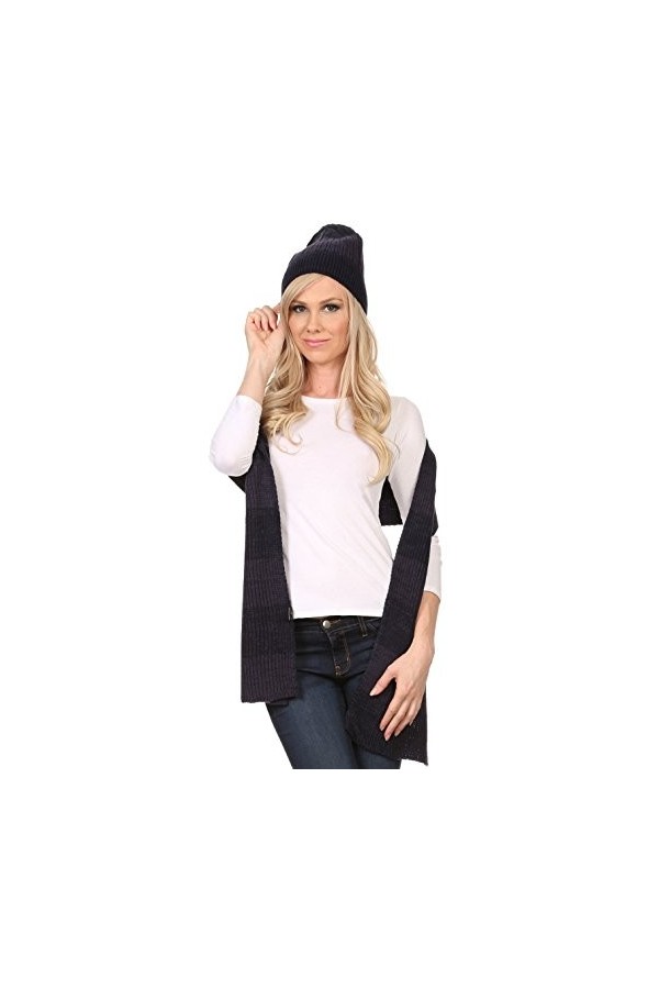 Sakkas CHSS1541 -Robin Unisexe Ensemble Bonnet à Pompon Chiné et Foulard Tricoté Côtelé - Bleu Marine - One Size Regular