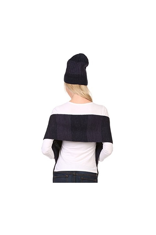 Sakkas CHSS1541 -Robin Unisexe Ensemble Bonnet à Pompon Chiné et Foulard Tricoté Côtelé - Bleu Marine - One Size Regular