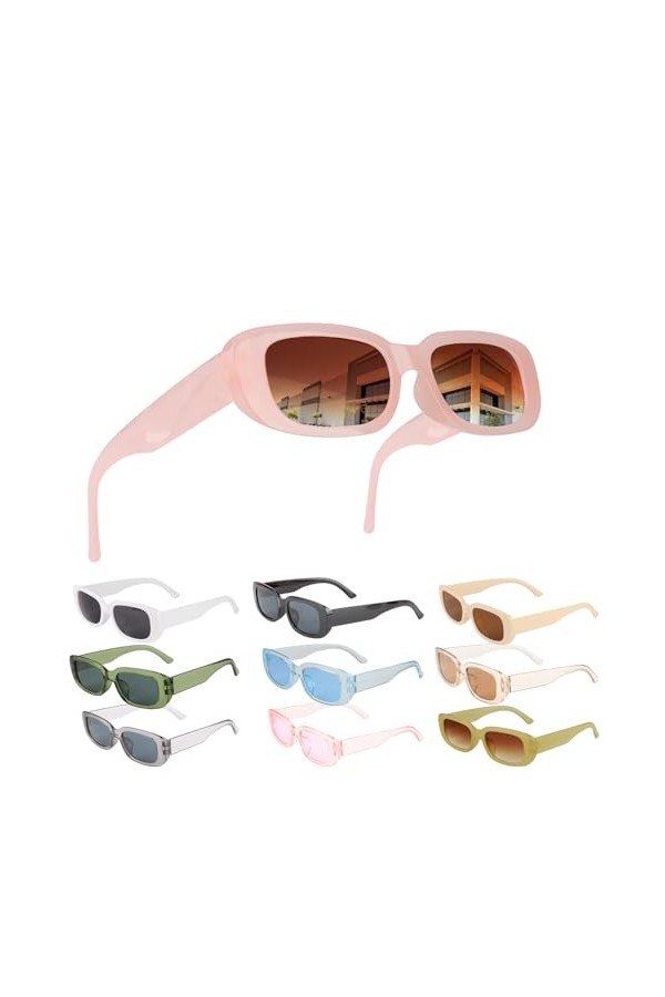 FAMCUCHE Lot de 10 lunettes de soleil rectangulaires pour femme - Avec protection UV - Multicolore - Rétro - Accessoires esth